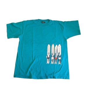 HOBIE Shirt Mens Large Teal Surf Surfboard Surfing Beach Vintage Waves Graphic T